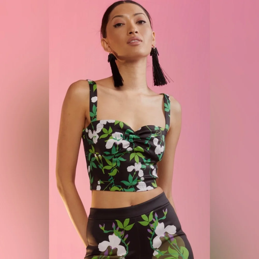 Cynthia Rowley Devi Bonded Tank - Green/White Floral - Picture 3 of 7